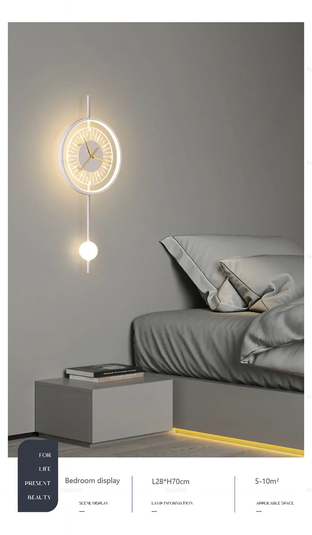 Modern LED Wall Clock Lamp – Sconce for Bedroom & Living Room