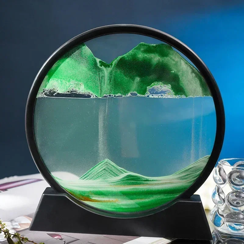 3D Moving Sand Art – Round Glass Deep Sea Sandscape for Home & Office Decor