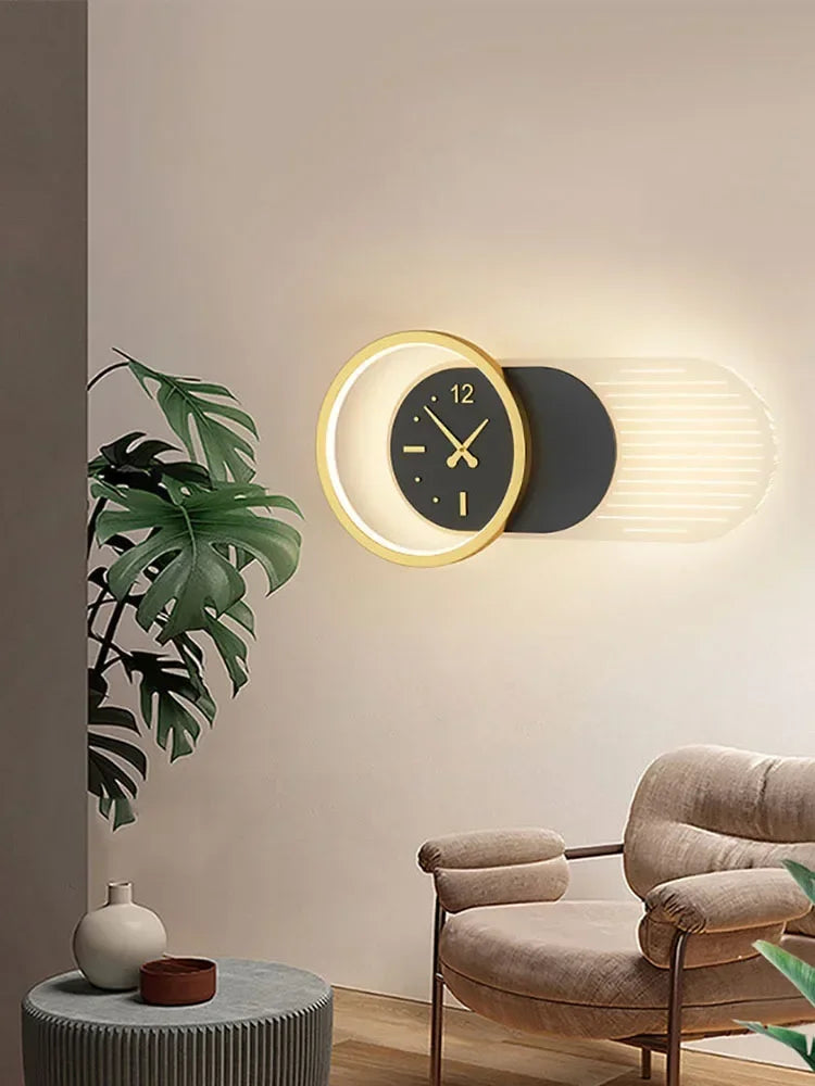 Modern LED Wall Clock Lamp – Sconce for Bedroom & Living Room