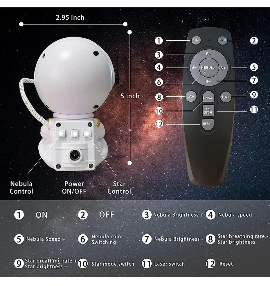 Astronaut Star Projector – Galaxy Night Light with LED Nebula