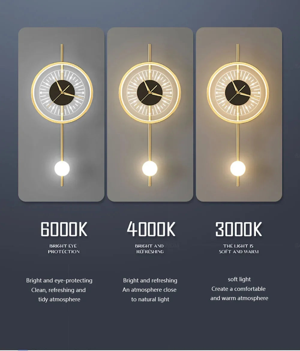 Modern LED Wall Clock Lamp – Sconce for Bedroom & Living Room