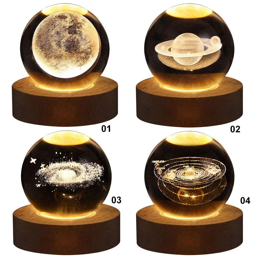 3D Crystal Ball Lamp with Galaxy Projections – USB Night Light