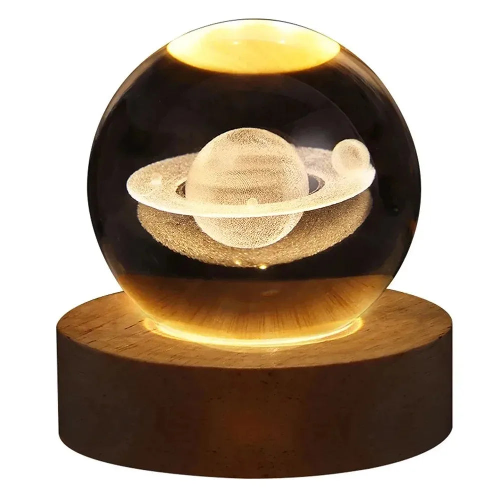 3D Crystal Ball Lamp with Galaxy Projections – USB Night Light