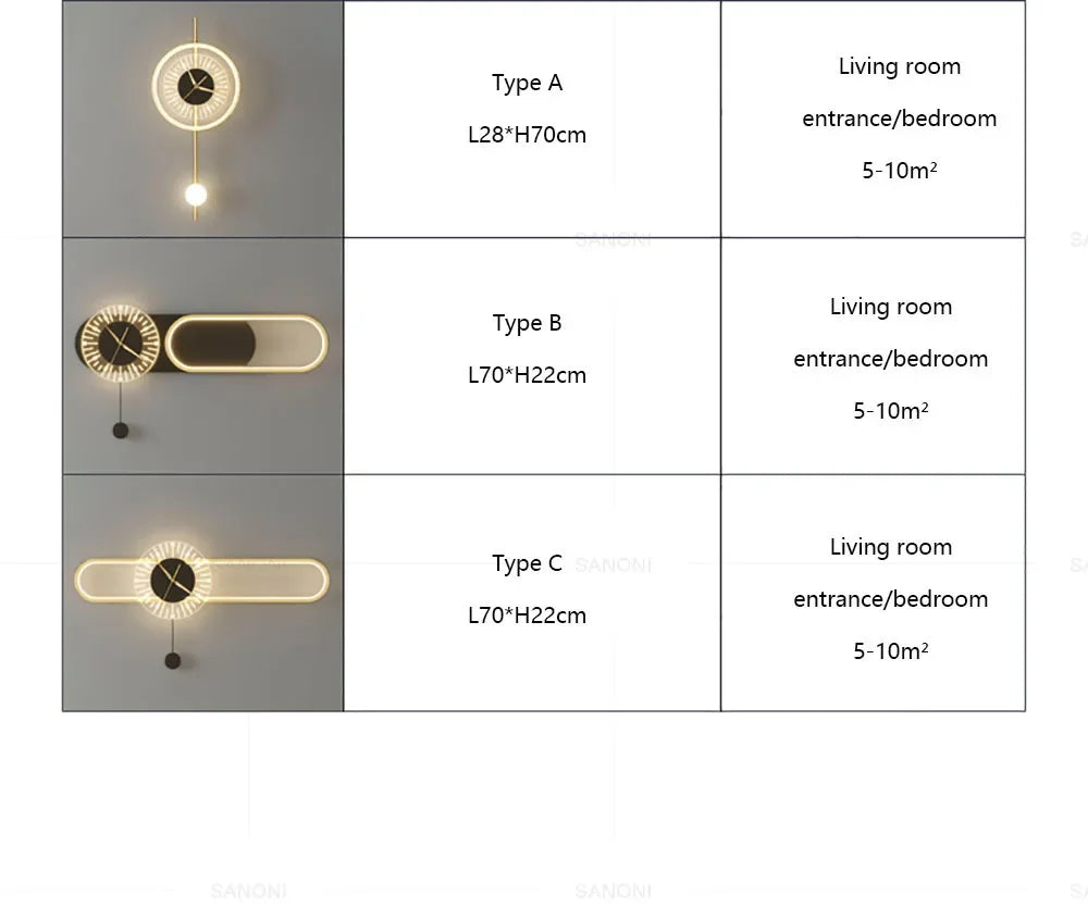 Modern LED Wall Clock Lamp – Sconce for Bedroom & Living Room