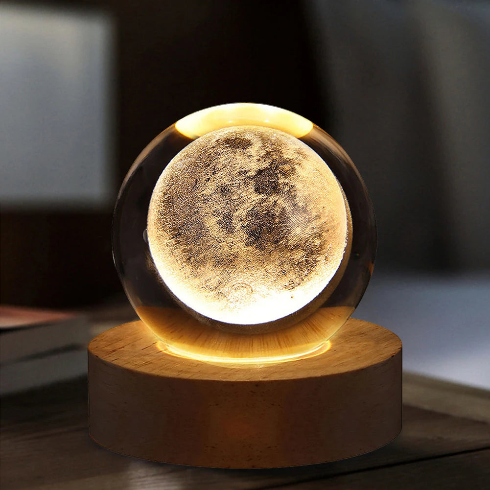 3D Crystal Ball Lamp with Galaxy Projections – USB Night Light