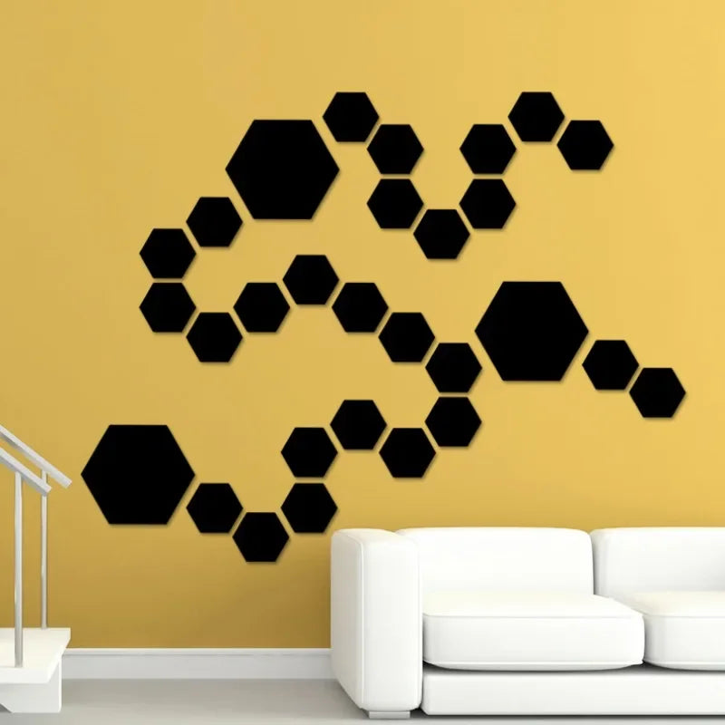 12PCs 3D acrylic mirror wall sticker home decor hexagon DIY decorations