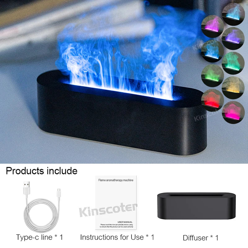 KINSCOTER Essential Oil Aroma Diffuser – Ultrasonic Flame Humidifier with RGB Night Light